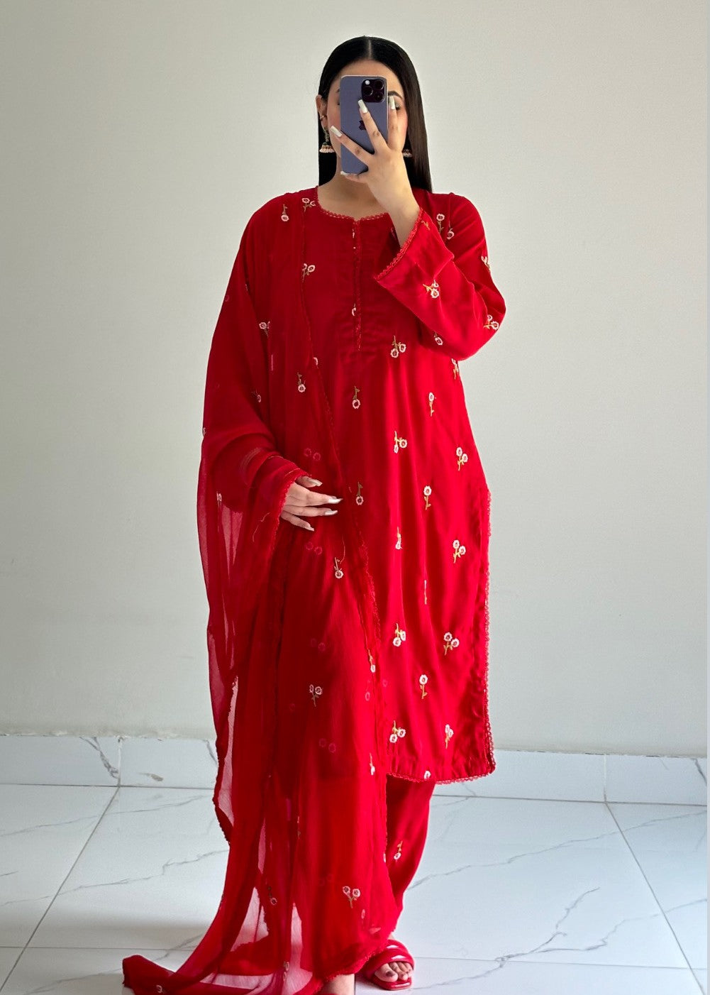 Ayesha B red flower geo Women 3pcs