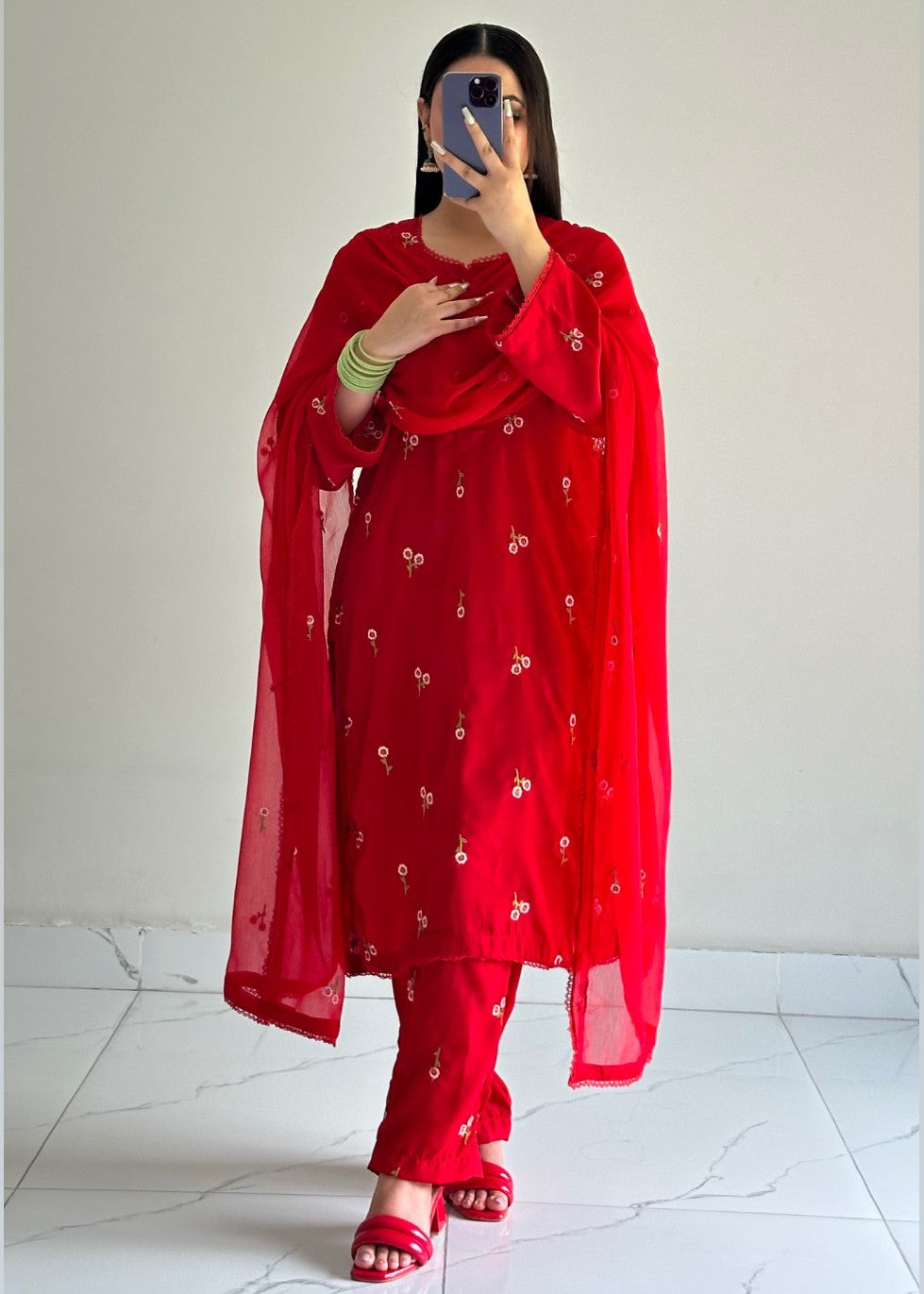 Ayesha B red flower geo Women 3pcs