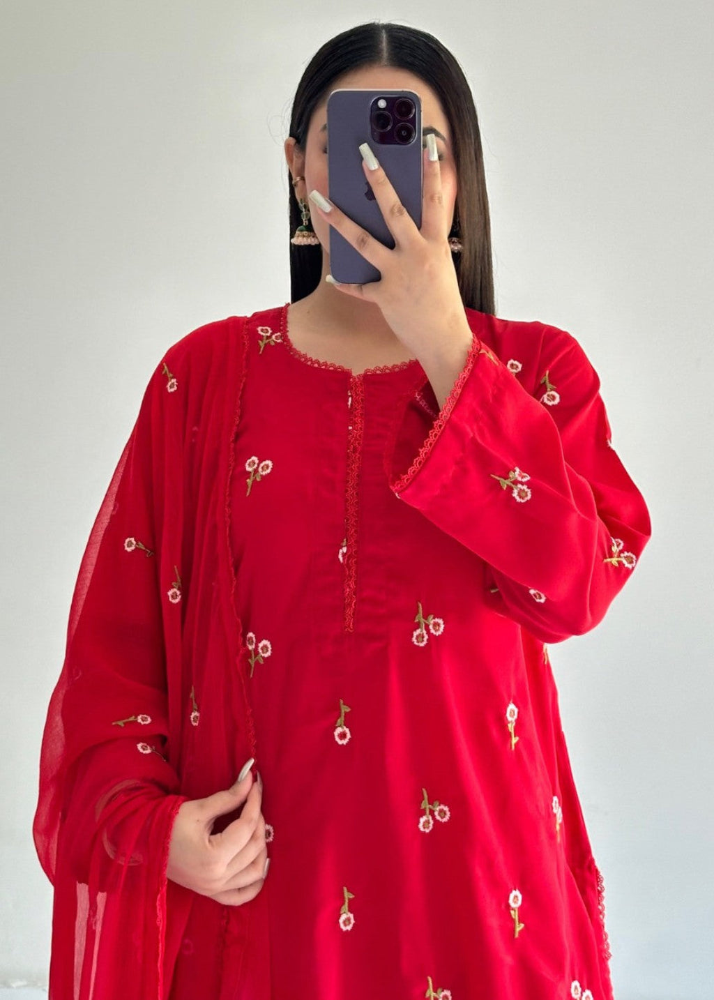 Ayesha B red flower geo Women 3pcs