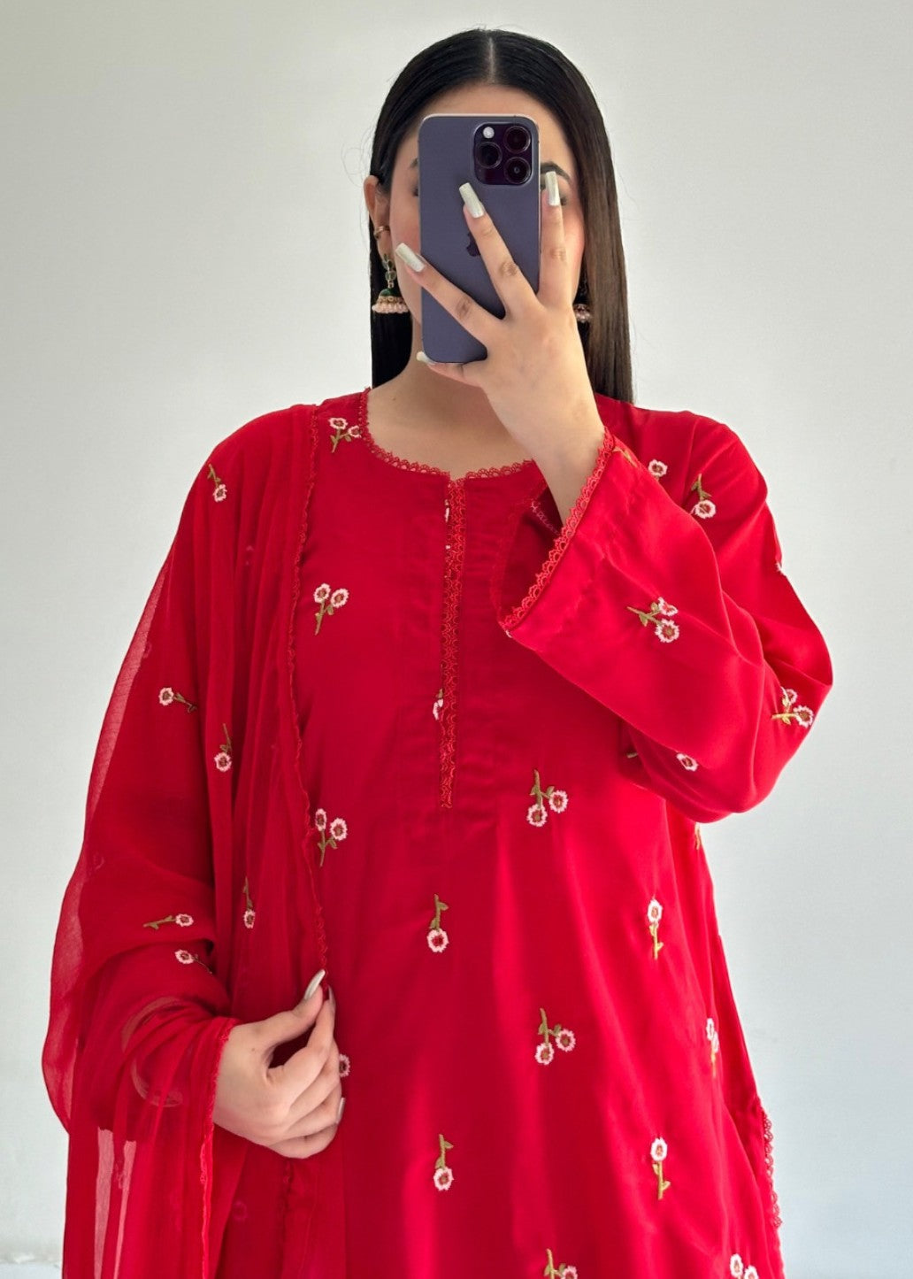 Ayesha B red flower geo Women 3pcs