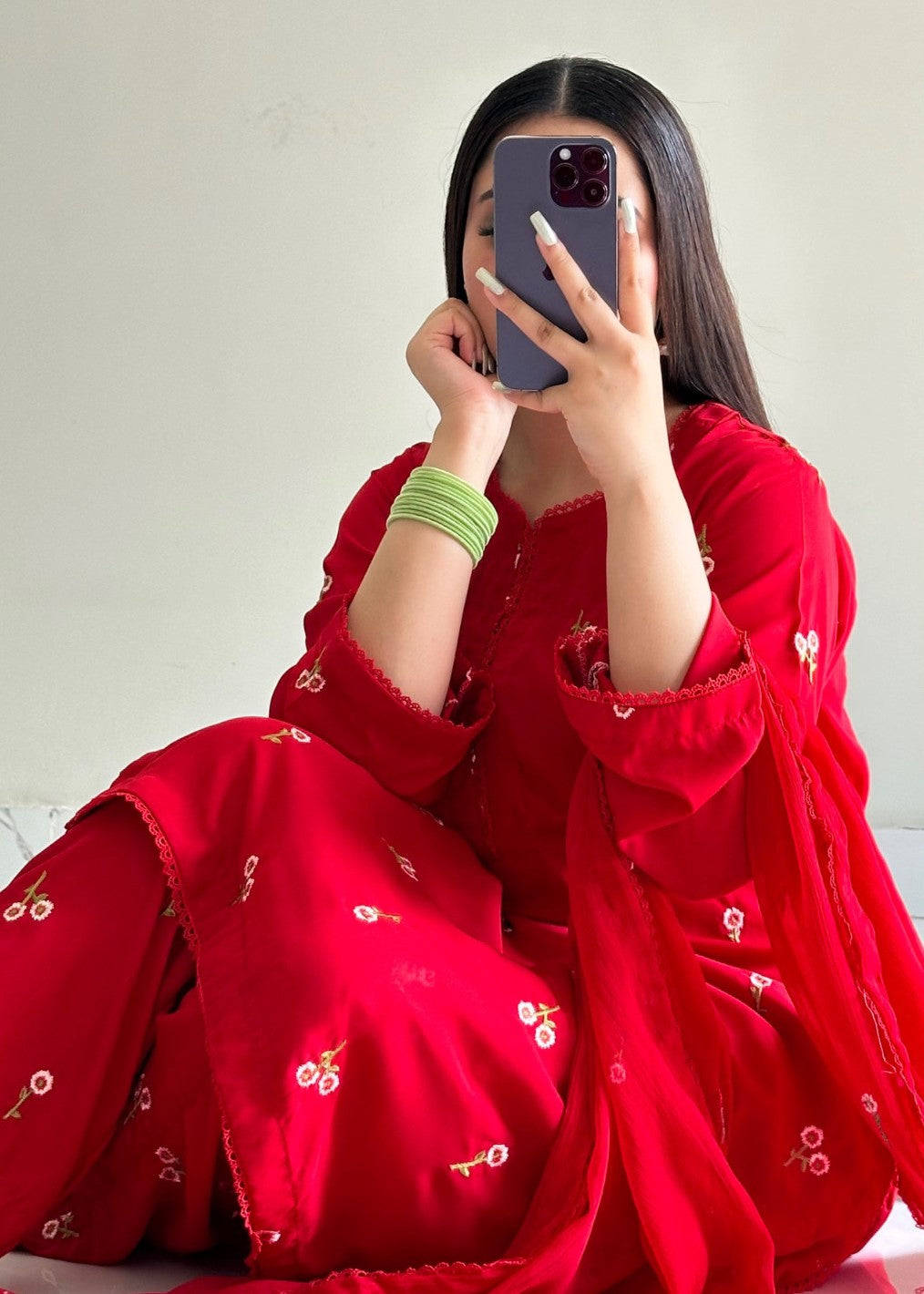 Ayesha B red flower geo Women 3pcs