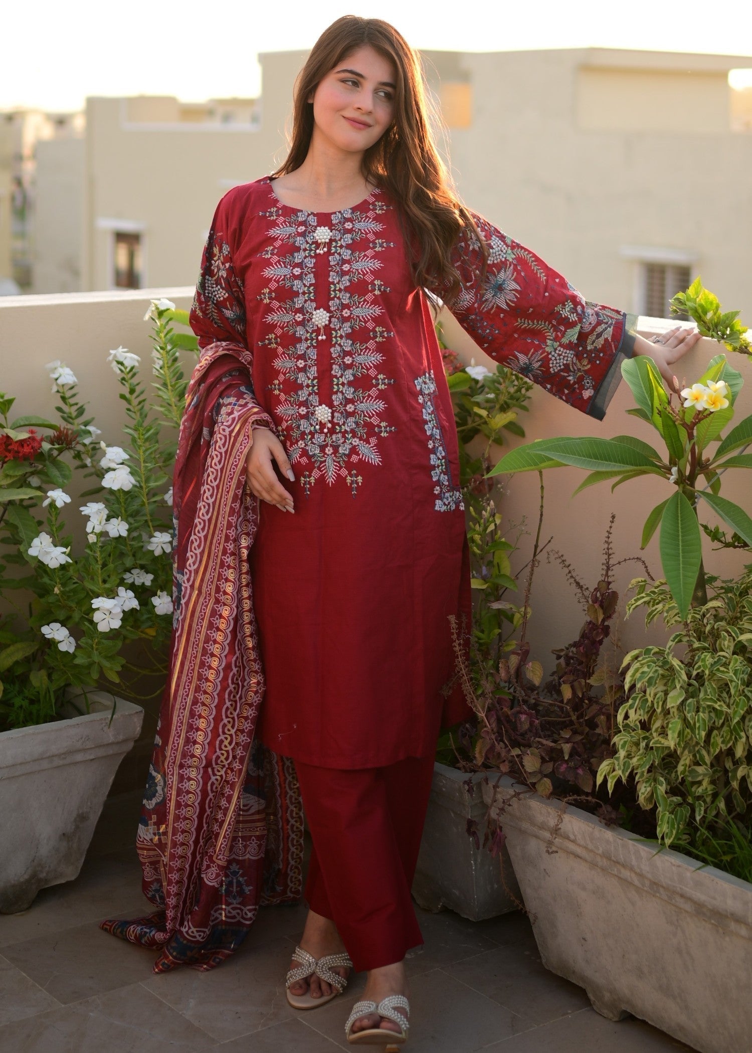 Four Season Boutique Pocket Cotton Red Women 3pcs