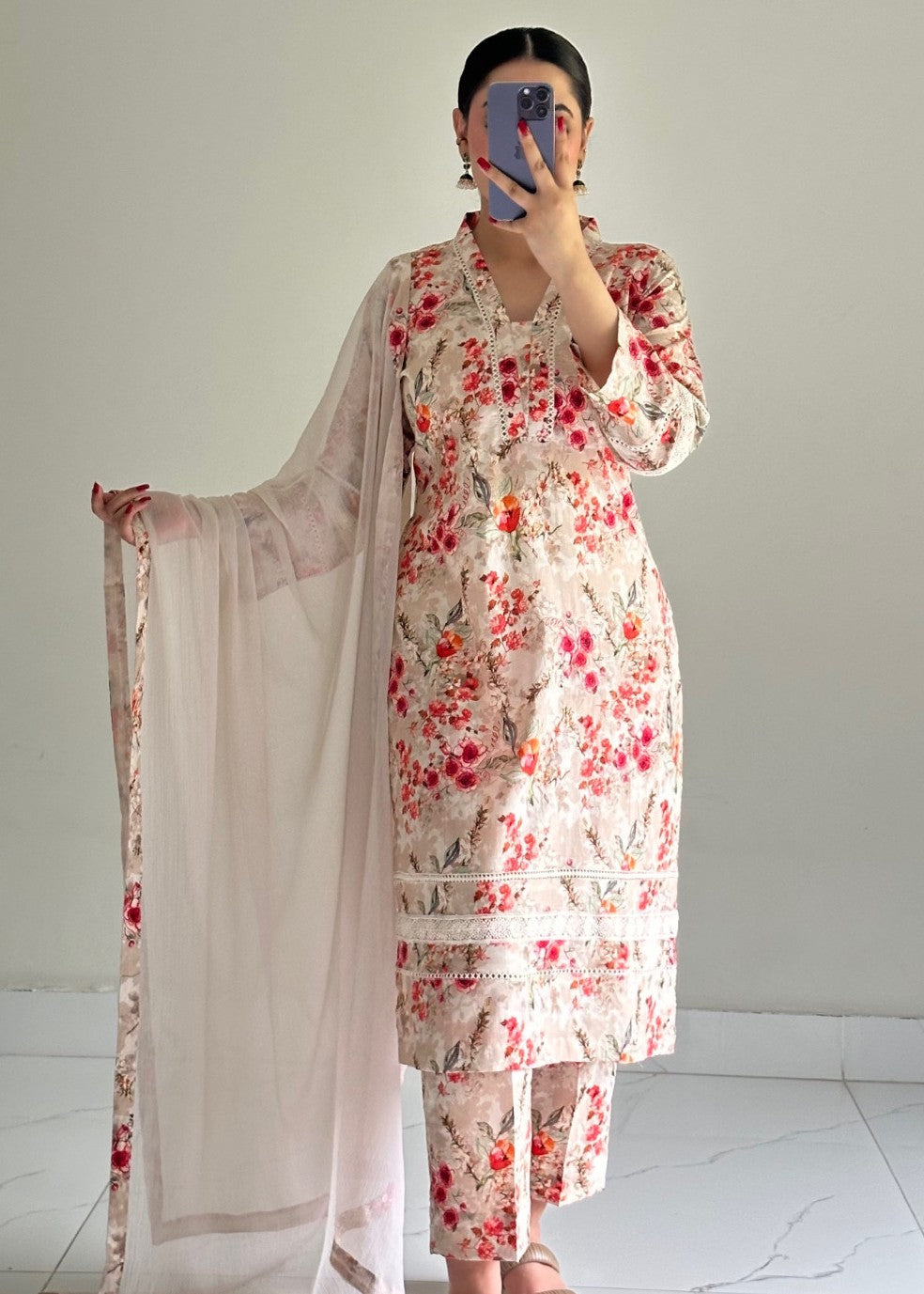 Ayesha B beige suit (flower) Women 3pcs