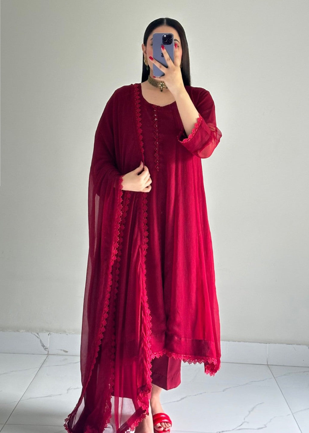 Ayesha B maroon frock Women 3pcs