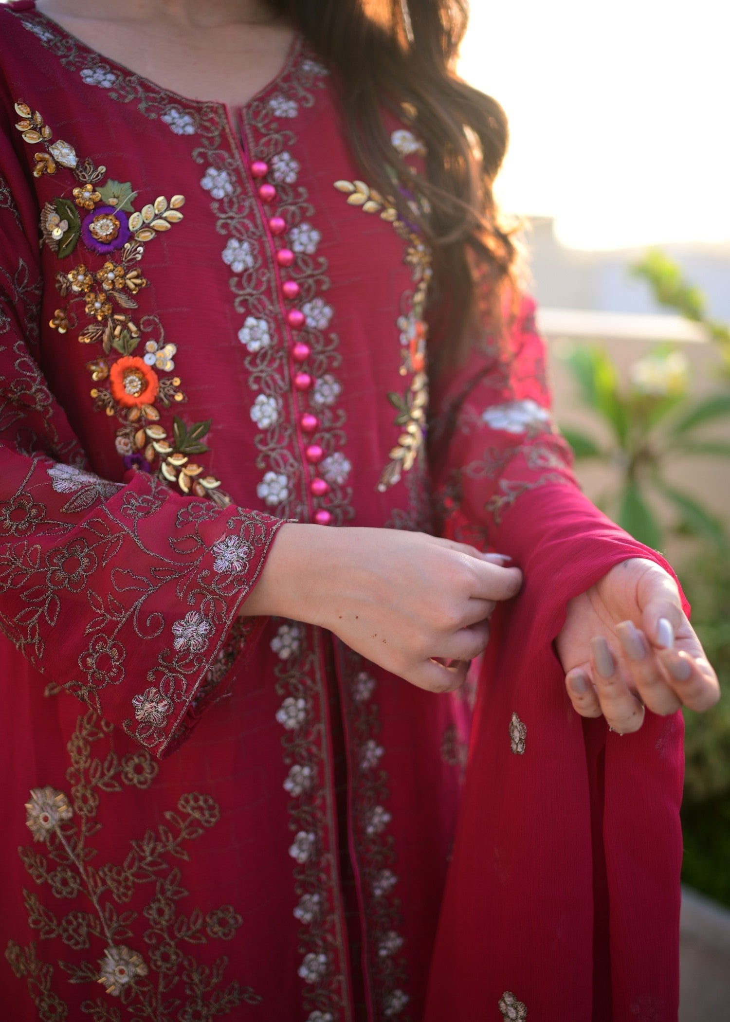 Four Season Boutique NOOR JAHAN PINKISH MAROON Women 3pcs