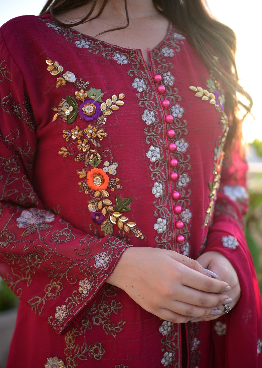 Four Season Boutique NOOR JAHAN PINKISH MAROON Women 3pcs