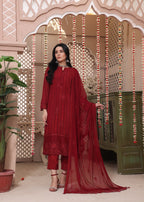 Luxeurs Maroon Chiffon Stitched Formal Women 3pcs