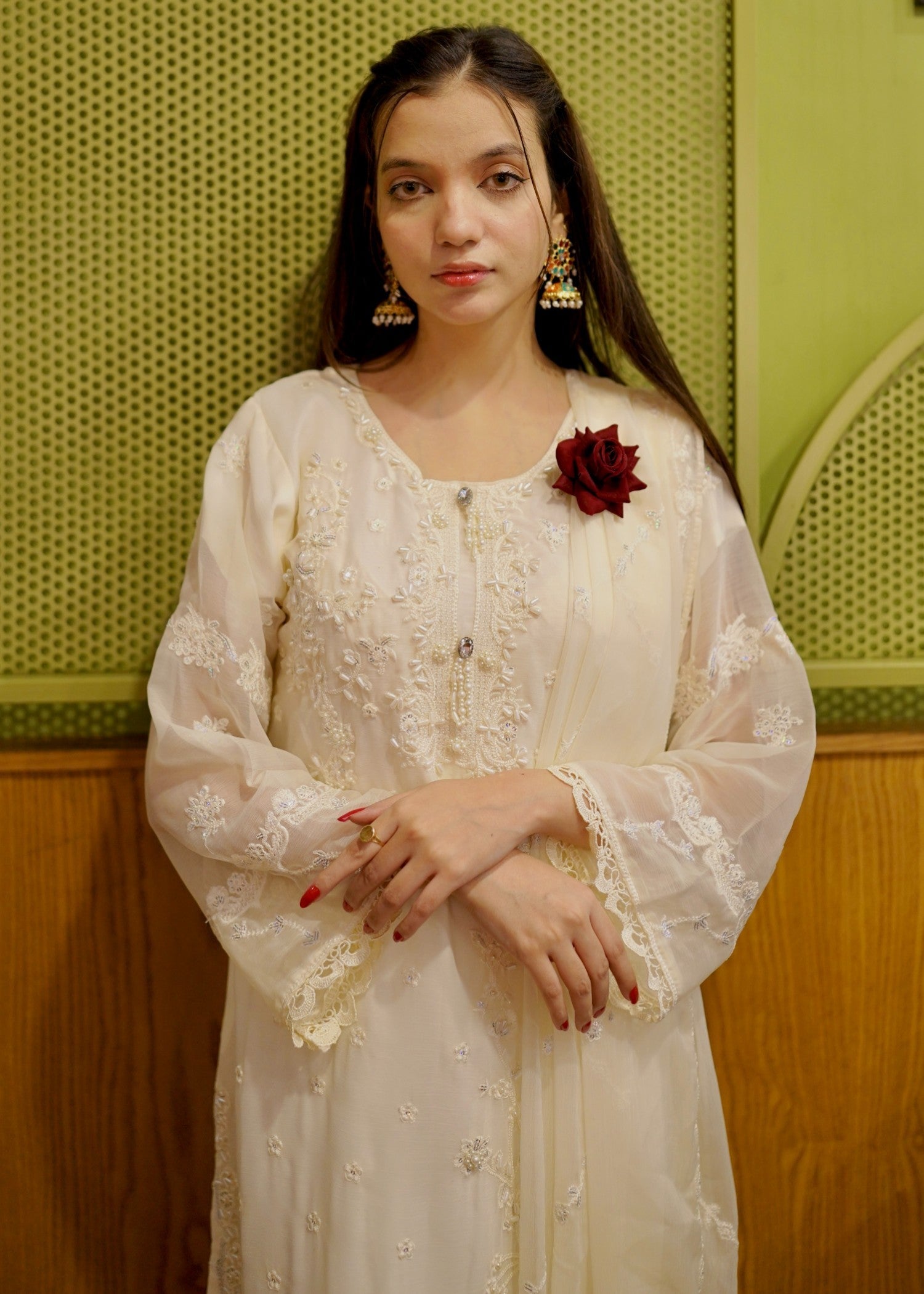 Four Season Boutique NIMRA Chiffon Creamwhite Women 3pcs