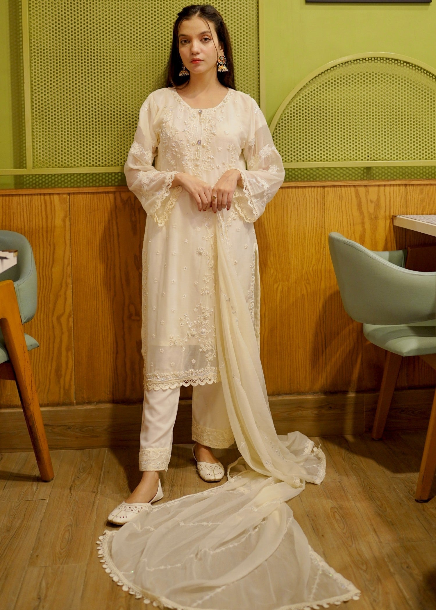 Four Season Boutique NIMRA Chiffon Creamwhite Women 3pcs