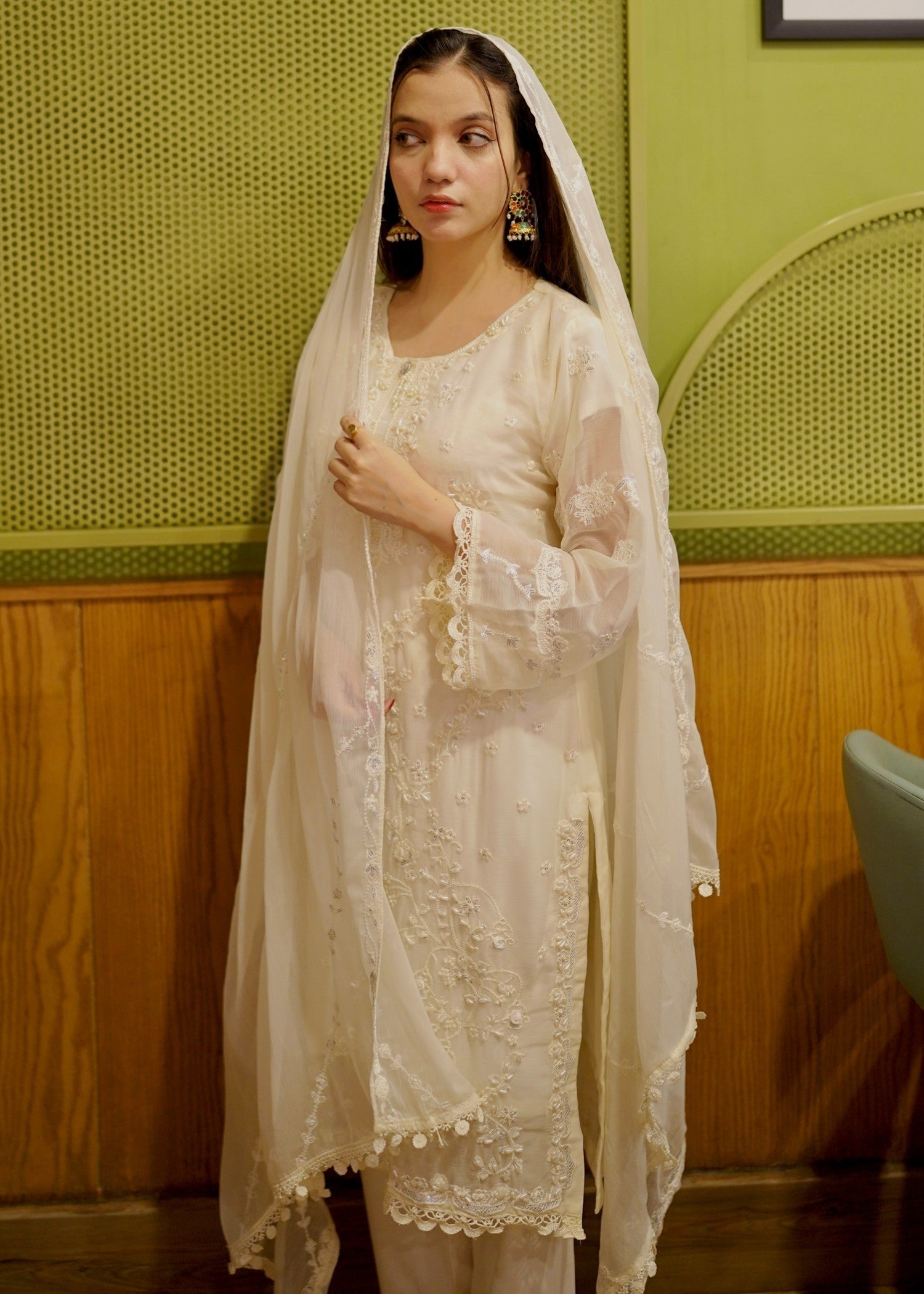 Four Season Boutique NIMRA Chiffon Creamwhite Women 3pcs