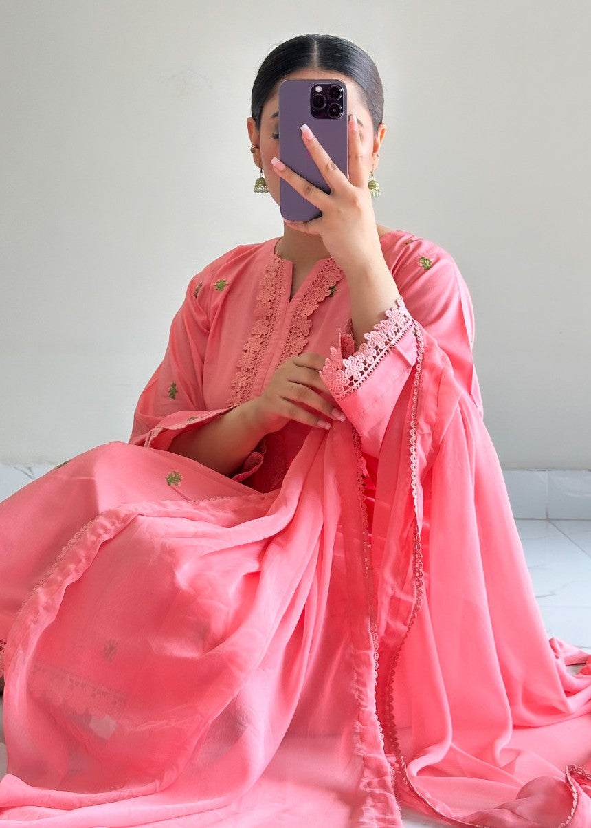 Ayesha B coral pink embroidred Women 3pcs