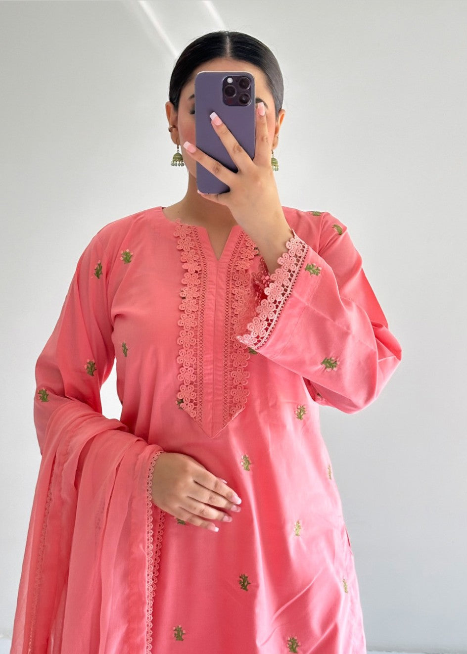 Ayesha B coral pink embroidred Women 3pcs
