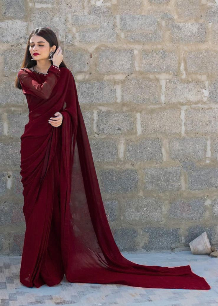 Amna Ismail MAROON SHEESHA SAREE Women 3pcs