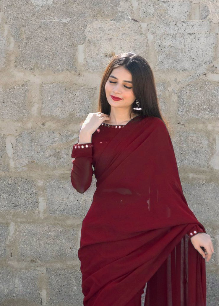 Amna Ismail MAROON SHEESHA SAREE Women 3pcs