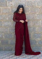 Amna Ismail MAROON SHEESHA SAREE Women 3pcs