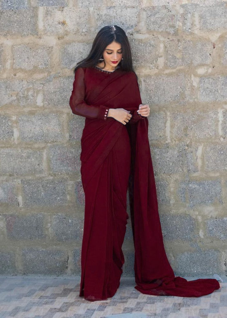 Amna Ismail MAROON SHEESHA SAREE Women 3pcs