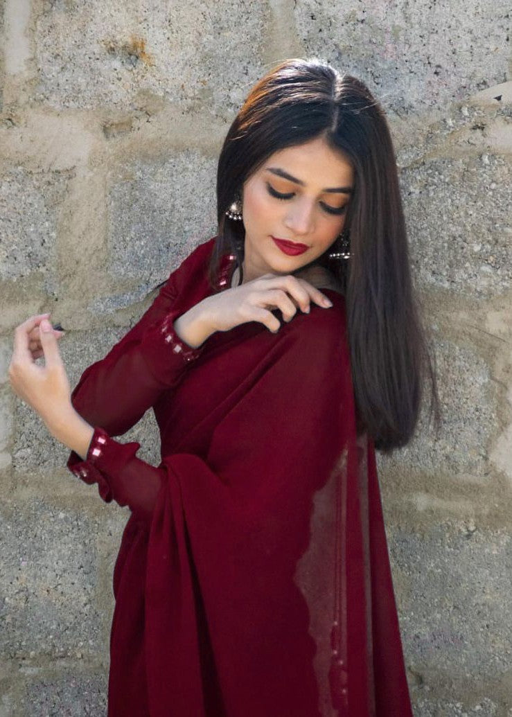 Amna Ismail MAROON SHEESHA SAREE Women 3pcs