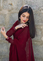 Amna Ismail MAROON SHEESHA SAREE Women 3pcs