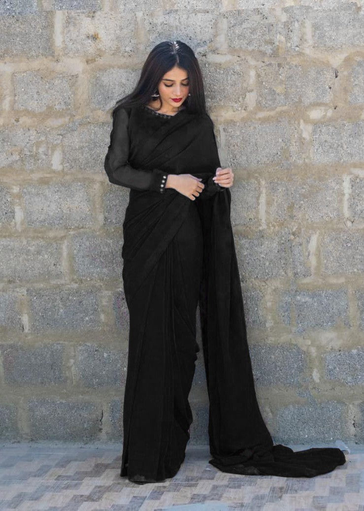 Amna Ismail BLACK SHEESHA SAREE Women 3pcs