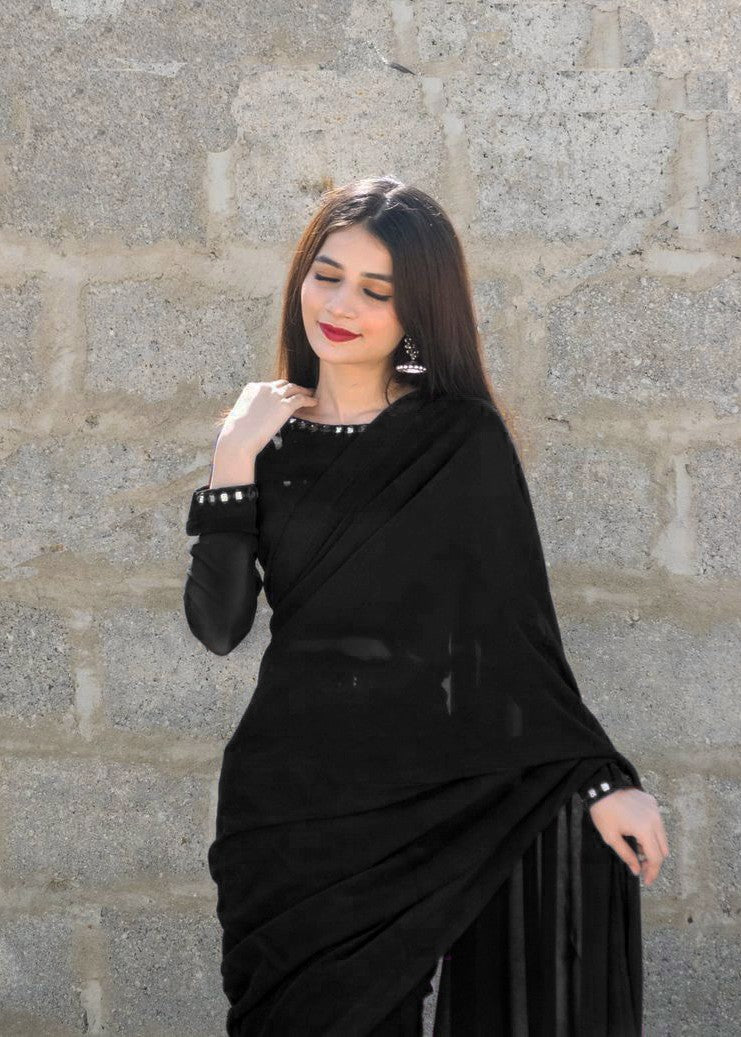 Amna Ismail BLACK SHEESHA SAREE Women 3pcs