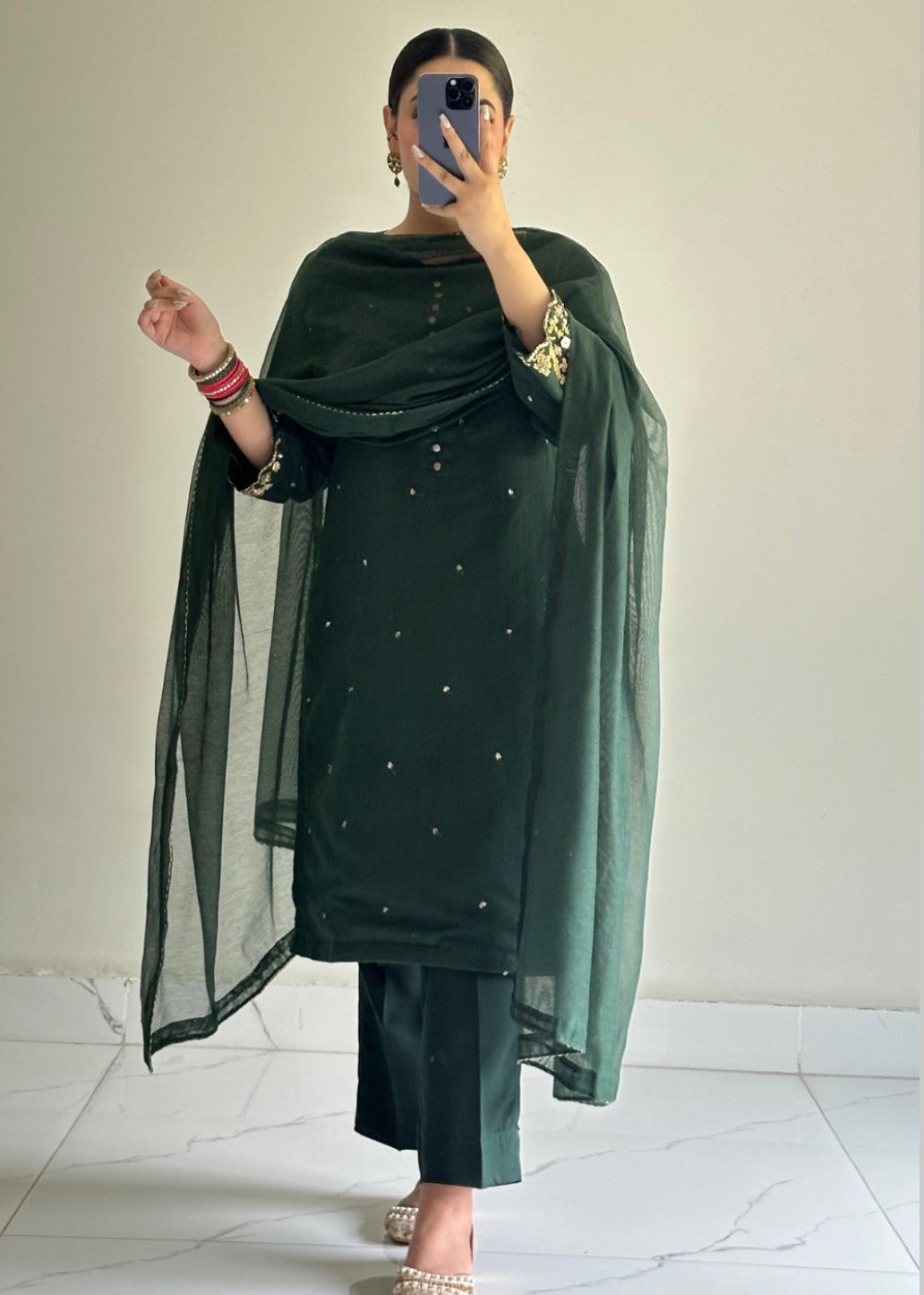 Ayesha B bottle green handwork naaz Women 3pcs