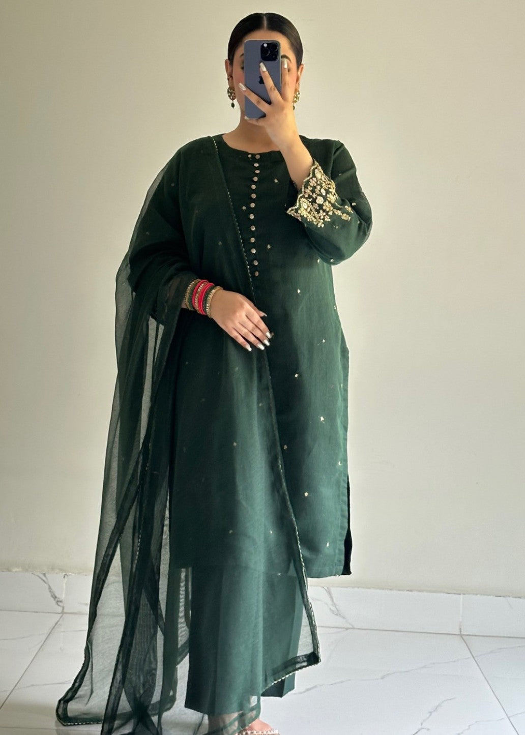 Ayesha B bottle green handwork naaz Women 3pcs