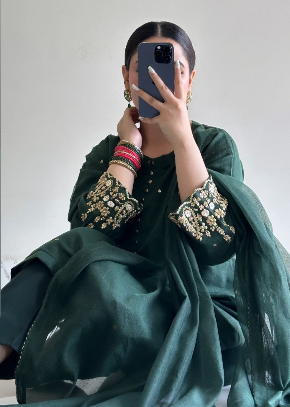 Ayesha B bottle green handwork naaz Women 3pcs