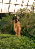 Edowlark Silk Kaftan Dress Mustard Women 1pcs