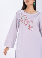 Edowlark Botanical Striped Embroidered Shirt Lilac Women 1pcs