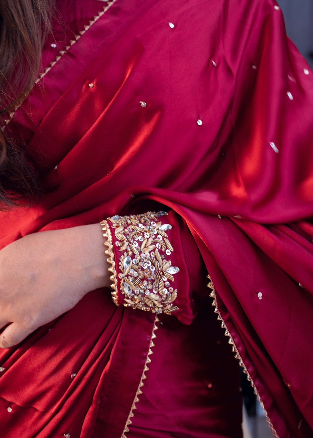 Amna Ismail MAYON SILK SAREE IN MAROON Women 3pcs