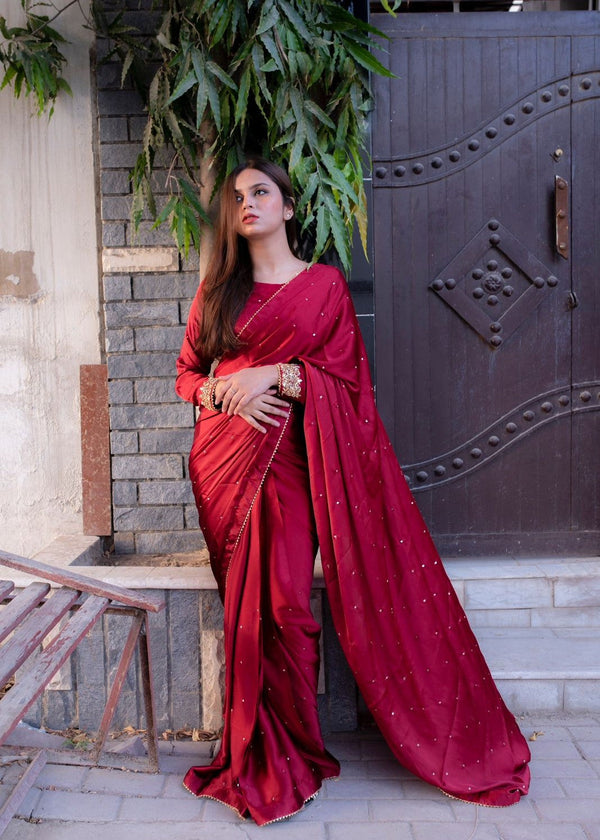 Amna Ismail MAYON SILK SAREE IN MAROON Women 3pcs