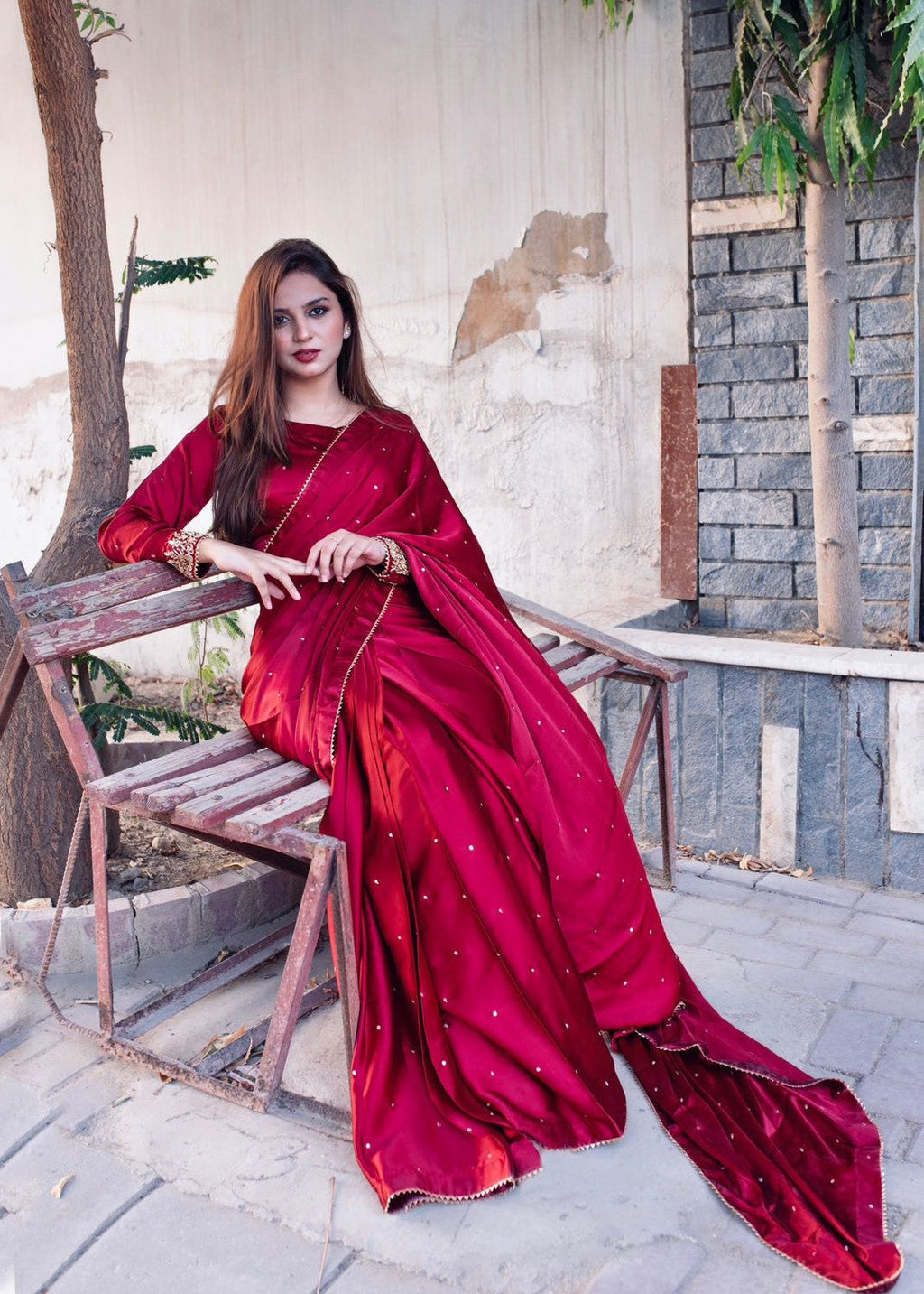 Amna Ismail MAYON SILK SAREE IN MAROON Women 3pcs