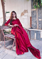 Amna Ismail MAYON SILK SAREE IN MAROON Women 3pcs