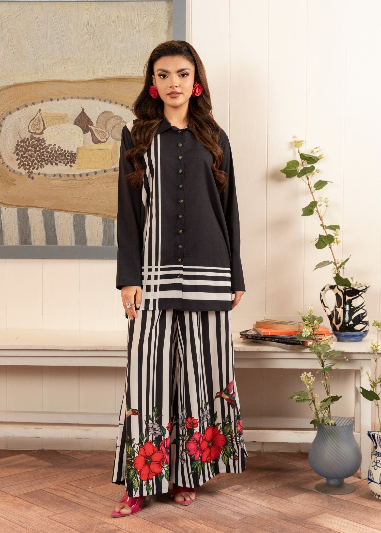 Stitch Vibes White Stripped Co Ord set Women 2pcs