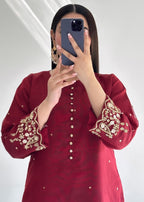 Ayesha B maroon khadi naaz Women 3pcs