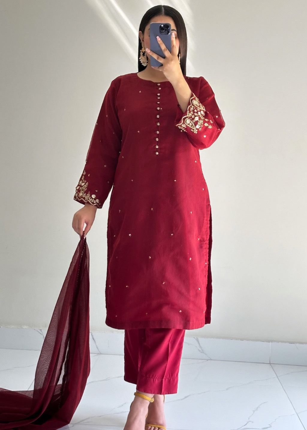 Ayesha B maroon khadi naaz Women 3pcs