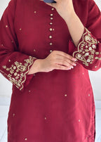 Ayesha B maroon khadi naaz Women 3pcs