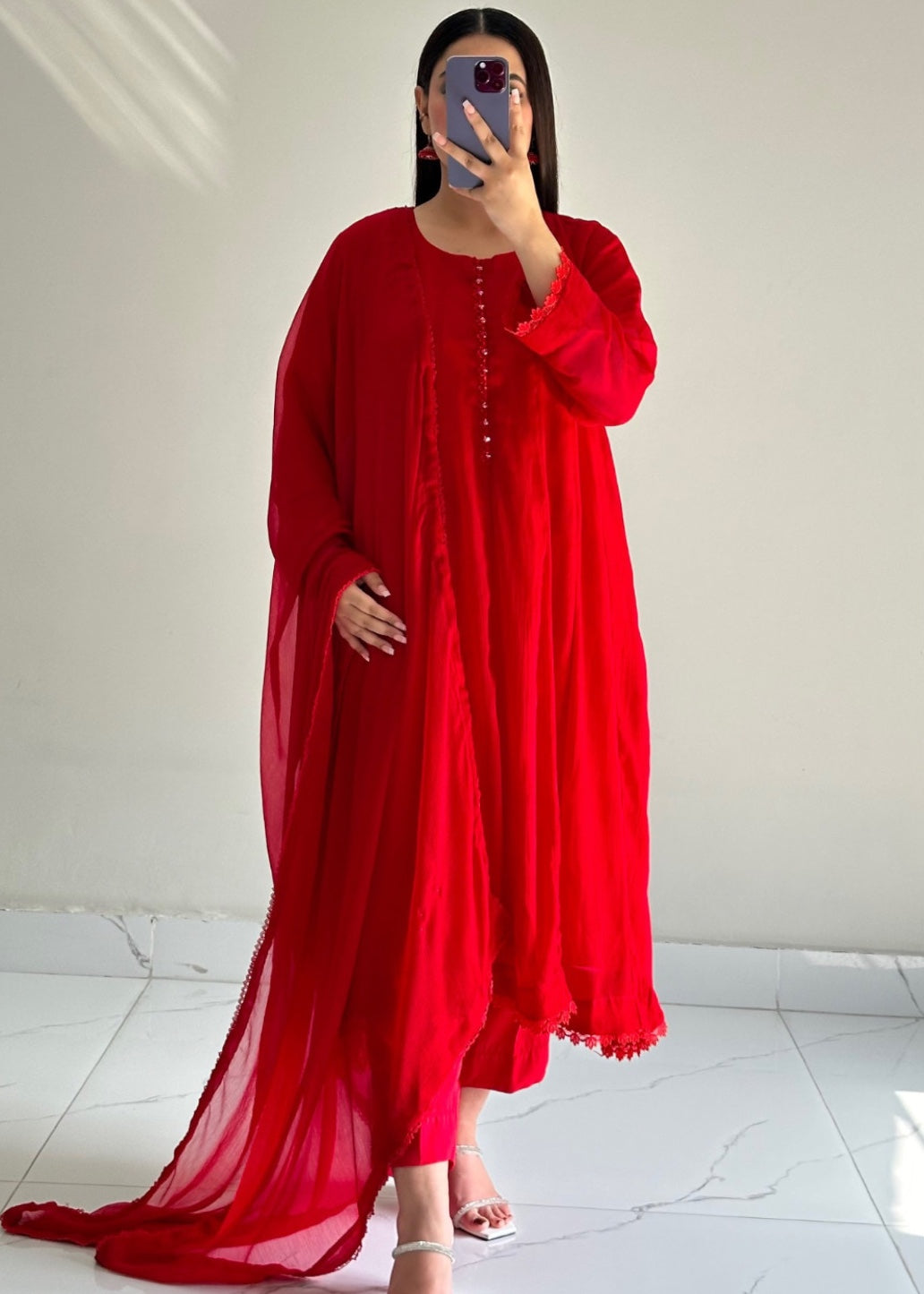 Ayesha B red frock Women 3pcs