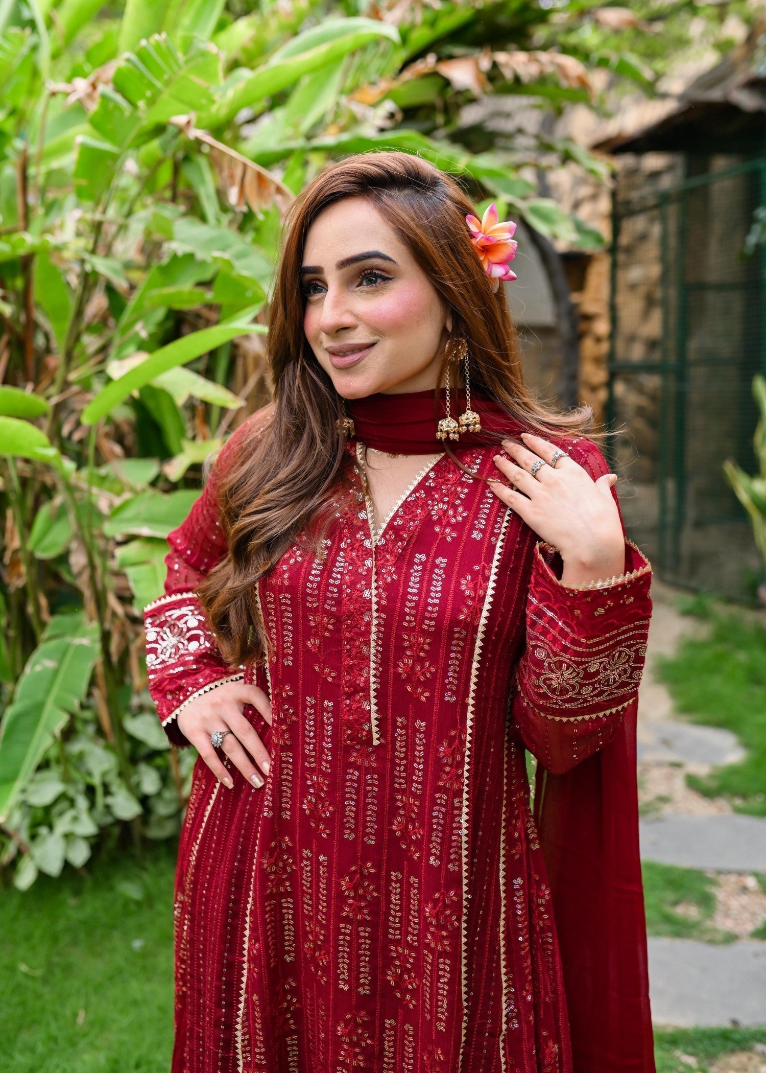 Mona Embroidery CEDAR MEHROON Women 3pcs
