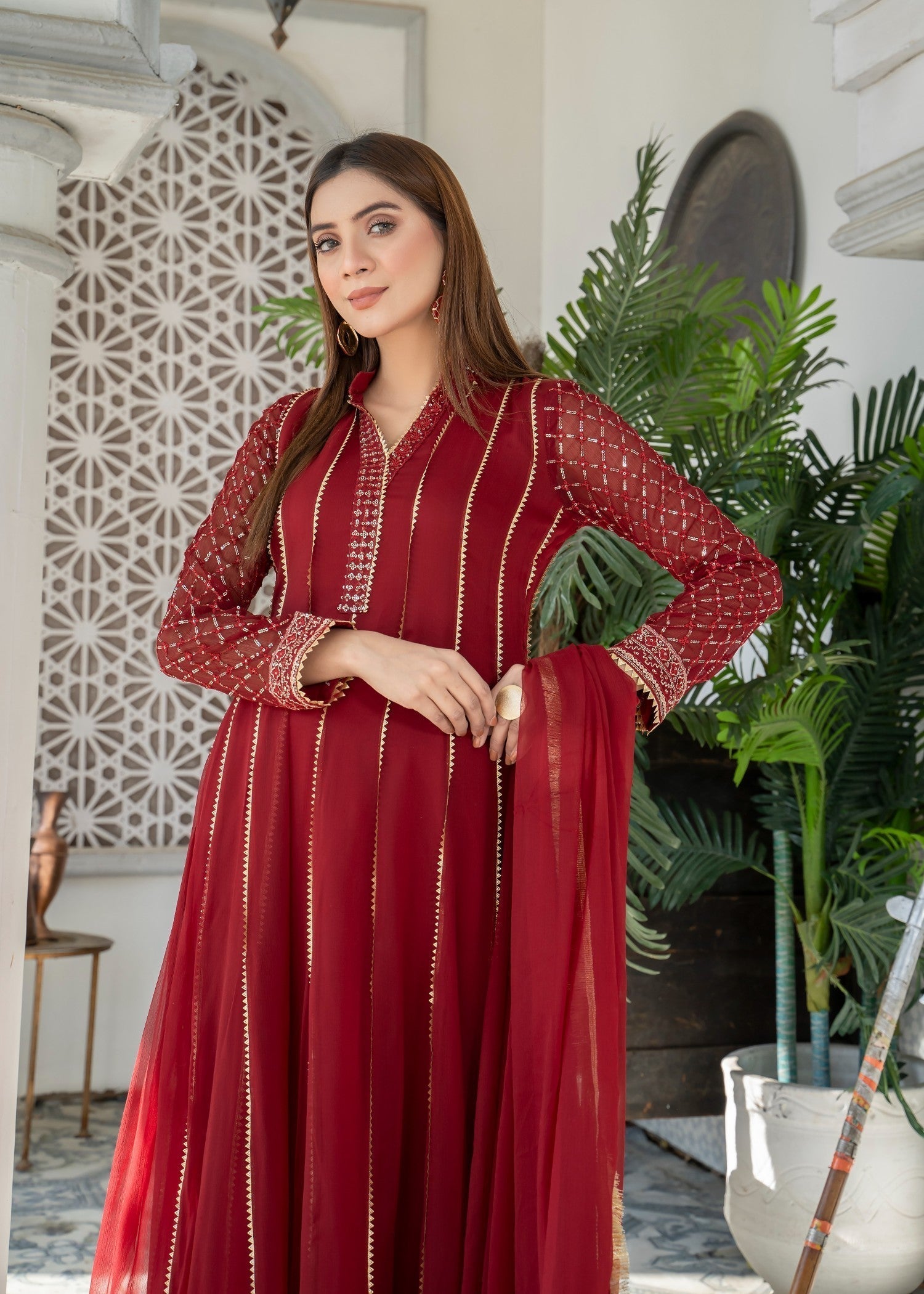 Mona Embroidery EMBELLISH AZURE MEHROON Women 3pcs