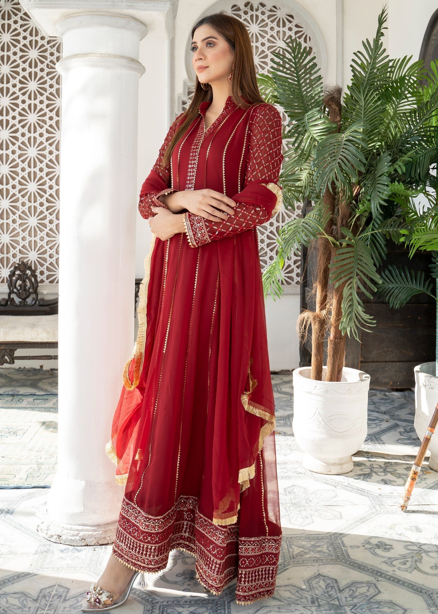Mona Embroidery EMBELLISH AZURE MEHROON Women 3pcs