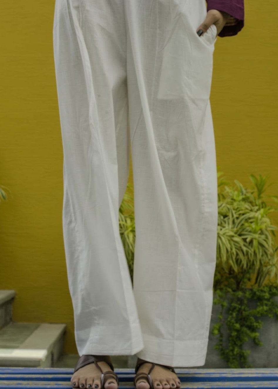 DECK UP Plain Cambric Trousers White Women 1pcs
