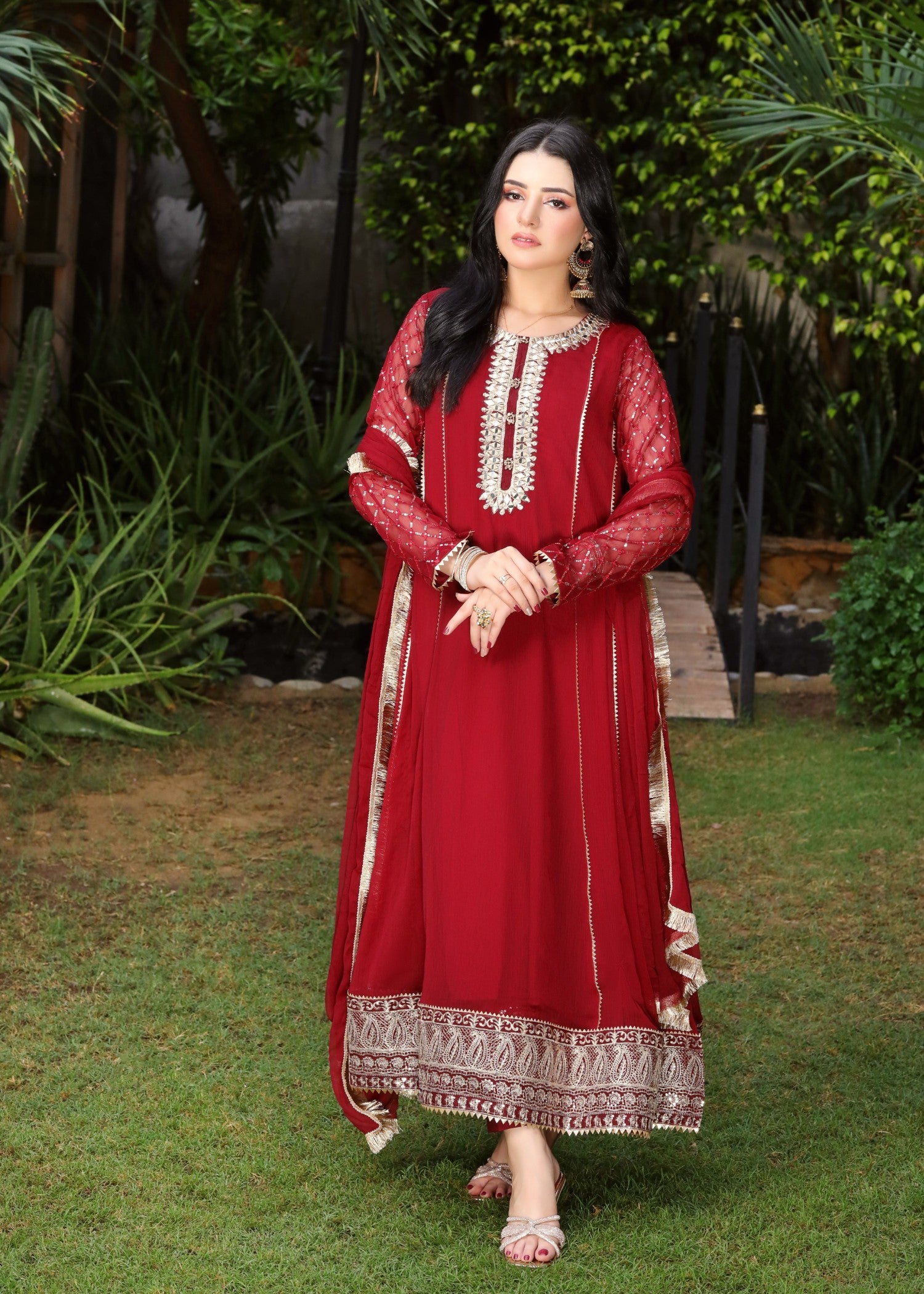 Mona Embroidery LUMINOUS MEHROON Women 3pcs