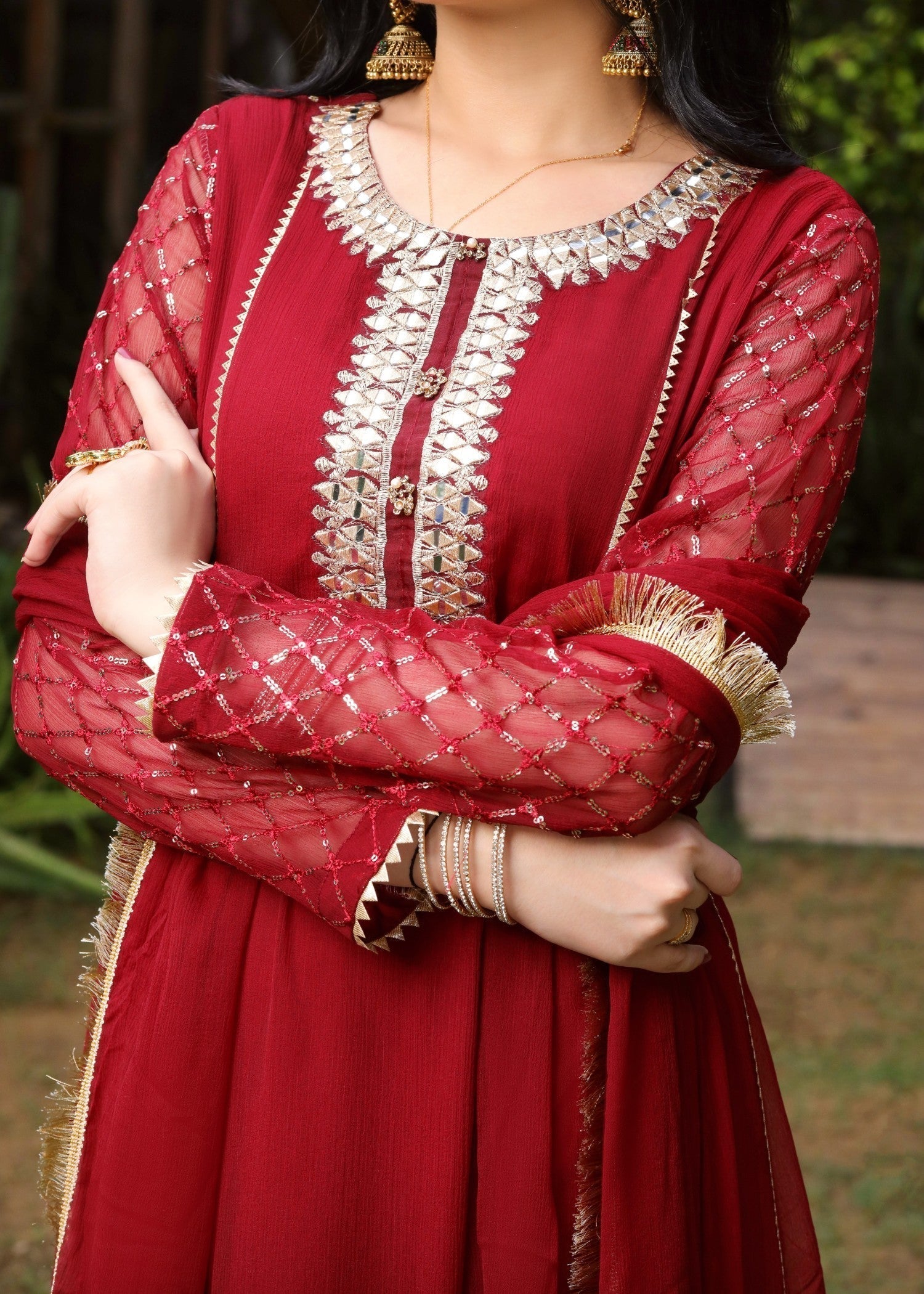 Mona Embroidery LUMINOUS MEHROON Women 3pcs