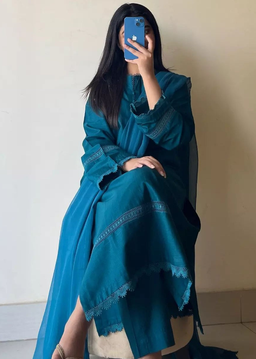 Ayesha B teal cambric Women 3pcs