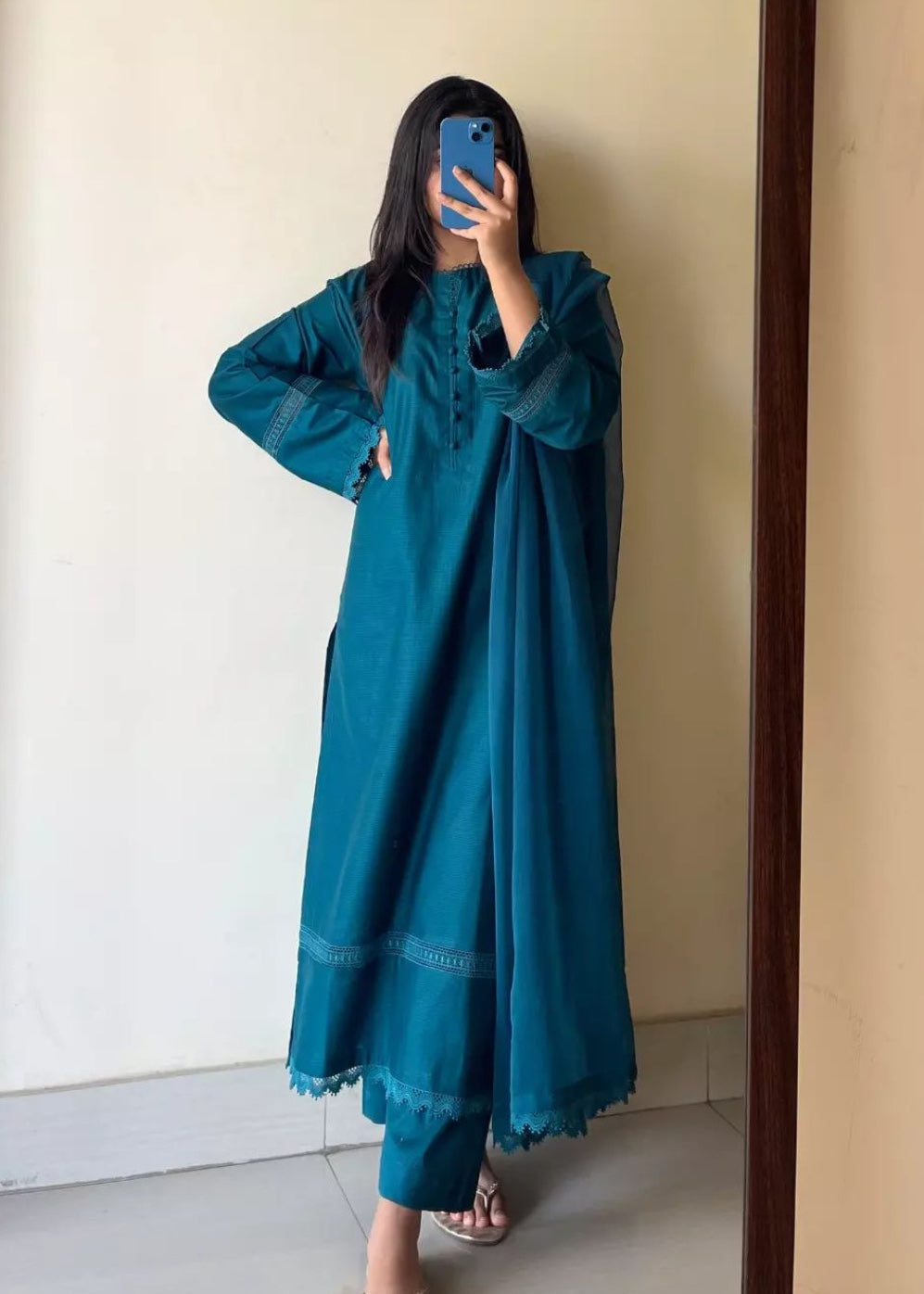 Ayesha B teal cambric Women 3pcs