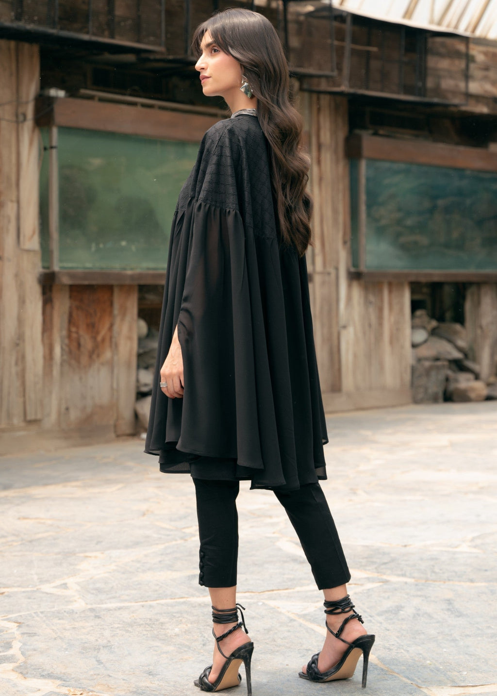 Edowlark Beaded Cape Dress With Designer Details Black Women 3pcs