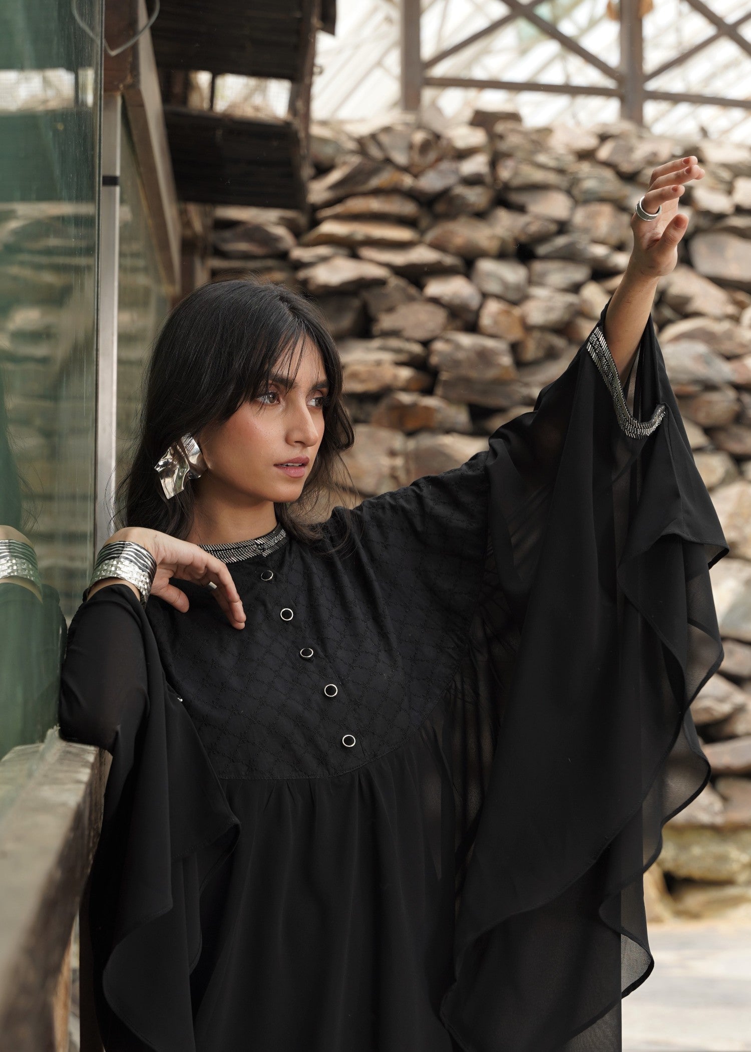 Edowlark Beaded Cape Dress With Designer Details Black Women 3pcs