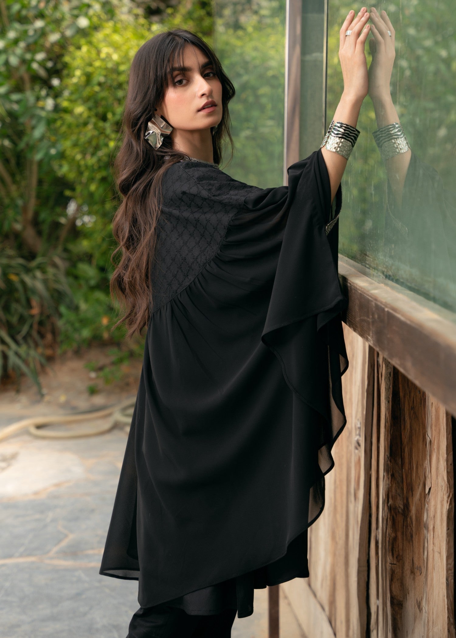 Edowlark Beaded Cape Dress With Designer Details Black Women 3pcs