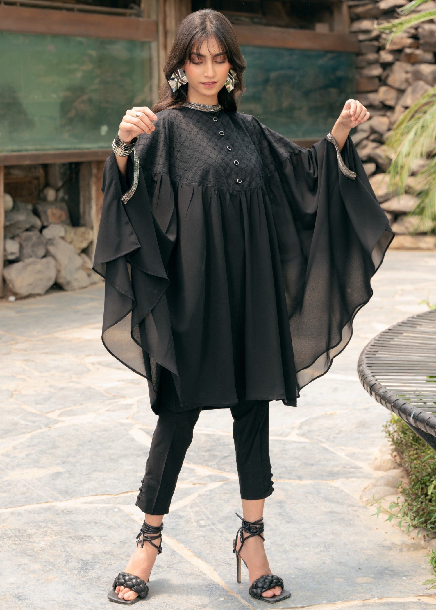Edowlark Beaded Cape Dress With Designer Details Black Women 3pcs